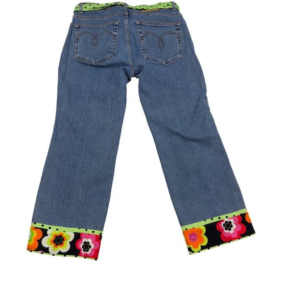 3 Sisters Boho 70's Vibes Floral Applique Cropped Stretch Jeans Women's Size 8 - Picture 4 of 7